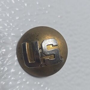 WWII Era U.S. Army Collar Disk Pin Brass Domed Insignia Silver US Letters...